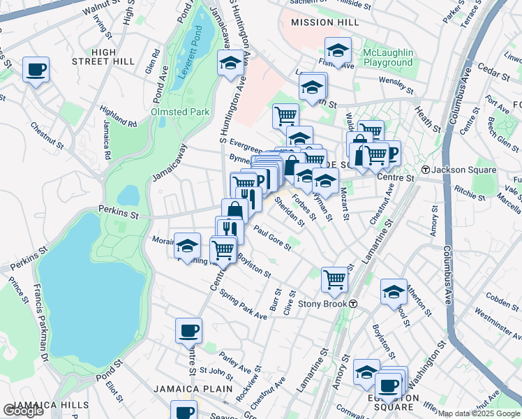 map of restaurants, bars, coffee shops, grocery stores, and more near in Boston
