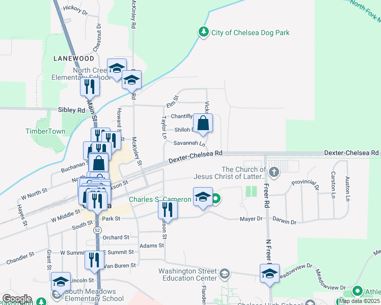 map of restaurants, bars, coffee shops, grocery stores, and more near 453 Dexter-Chelsea Road in Chelsea