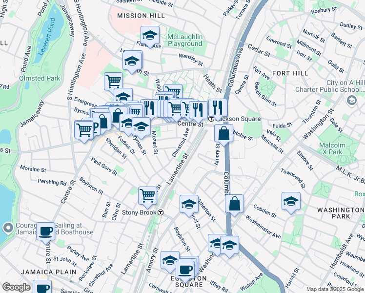 map of restaurants, bars, coffee shops, grocery stores, and more near 24 Chestnut Avenue in Boston