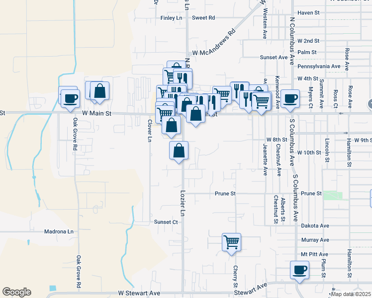 map of restaurants, bars, coffee shops, grocery stores, and more near 115 Lozier Lane in Medford