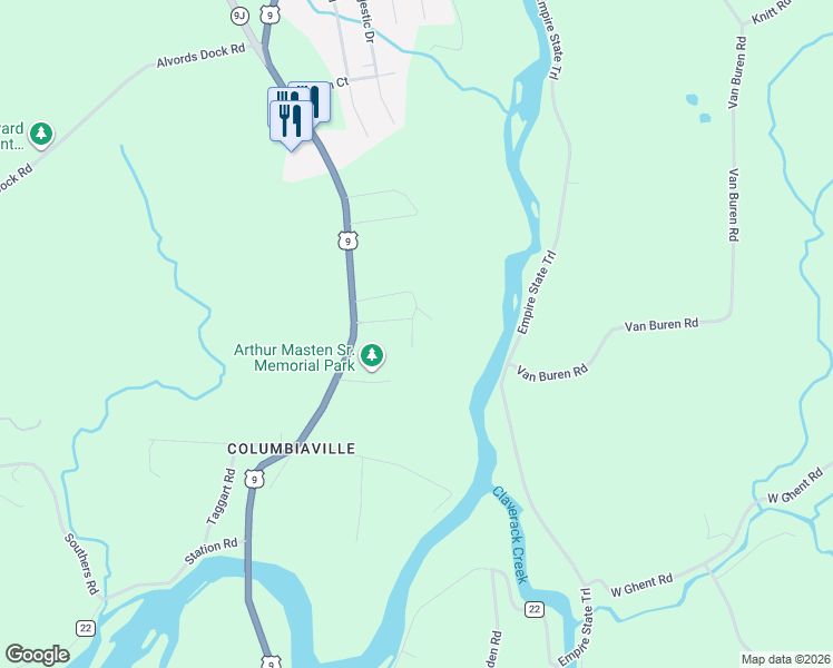 map of restaurants, bars, coffee shops, grocery stores, and more near U.S. 9 in Hudson
