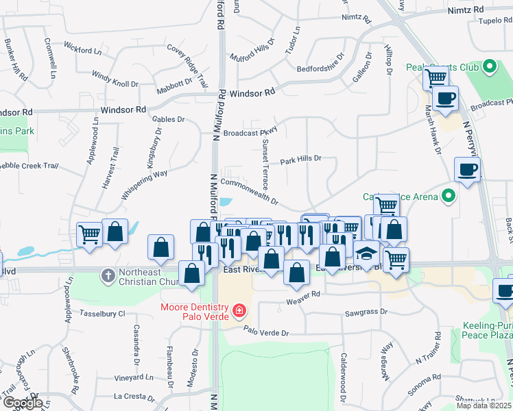 map of restaurants, bars, coffee shops, grocery stores, and more near 4200 Windswept Way in Loves Park