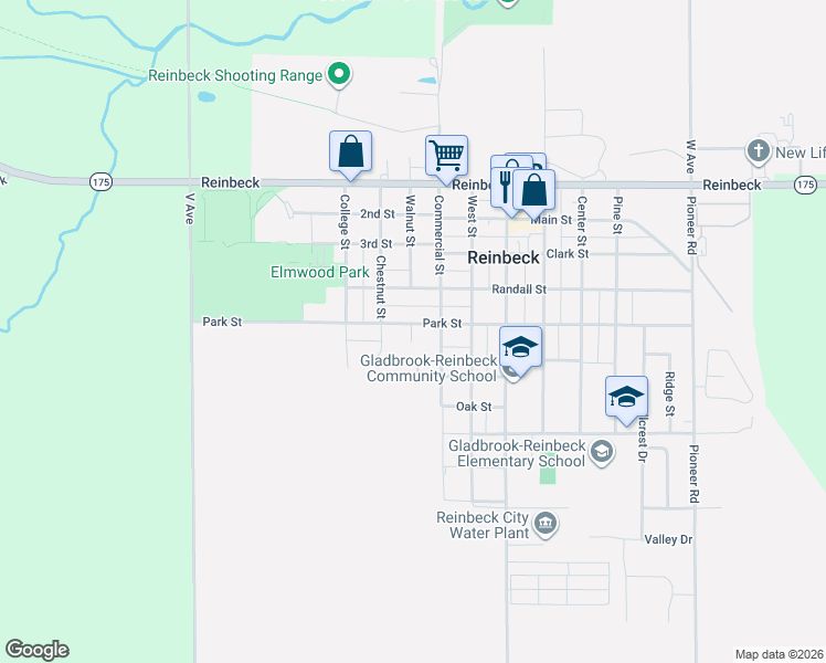 map of restaurants, bars, coffee shops, grocery stores, and more near Walnut St in Reinbeck