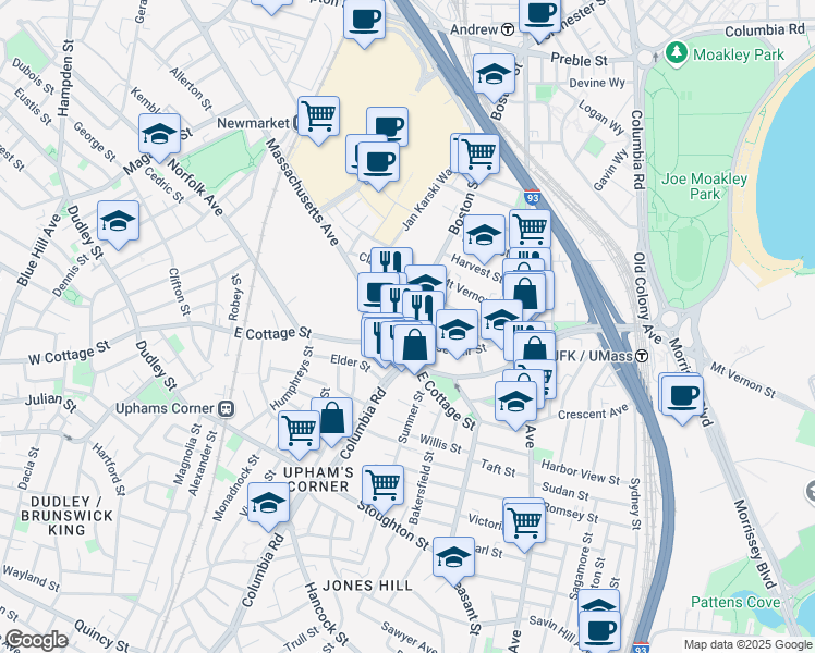 map of restaurants, bars, coffee shops, grocery stores, and more near 256 Boston Street in Boston