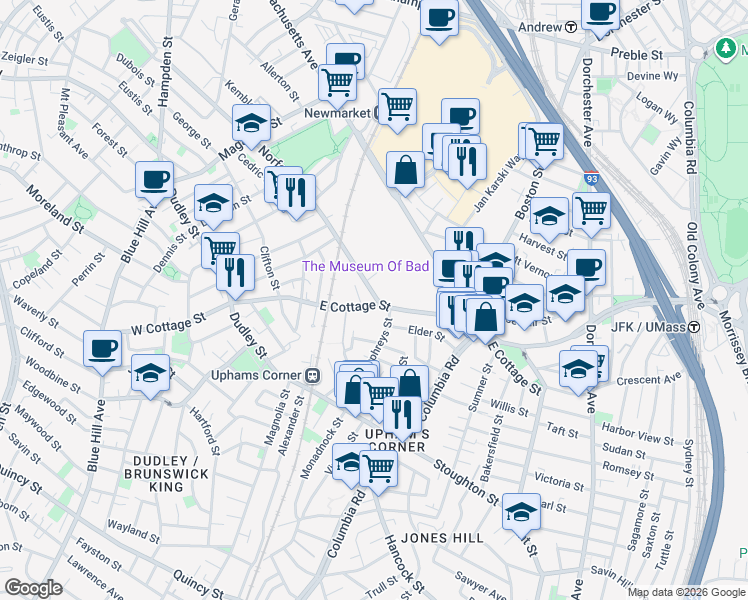 map of restaurants, bars, coffee shops, grocery stores, and more near in Boston