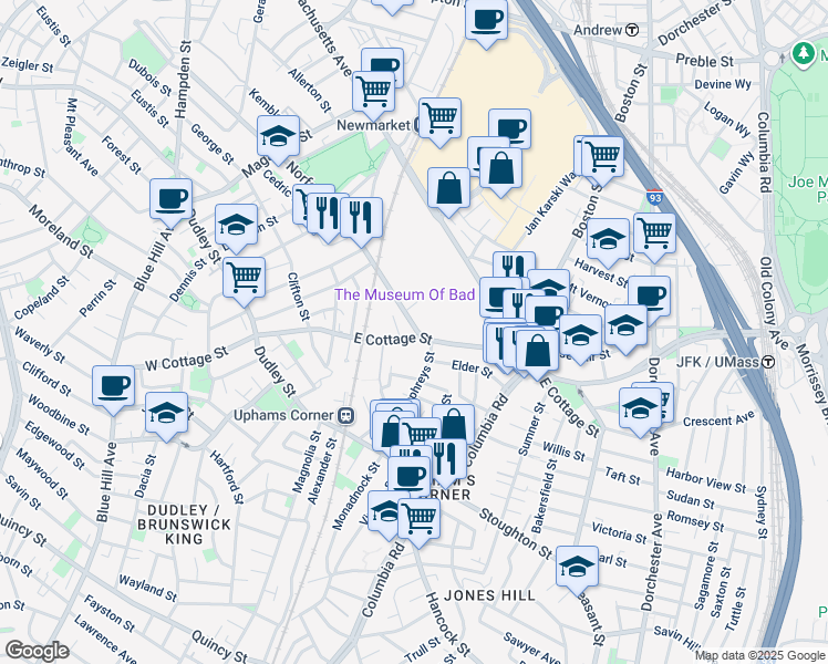 map of restaurants, bars, coffee shops, grocery stores, and more near in Boston