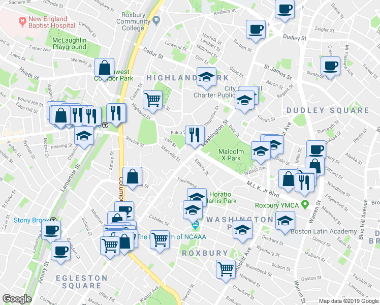 map of restaurants, bars, coffee shops, grocery stores, and more near in Boston