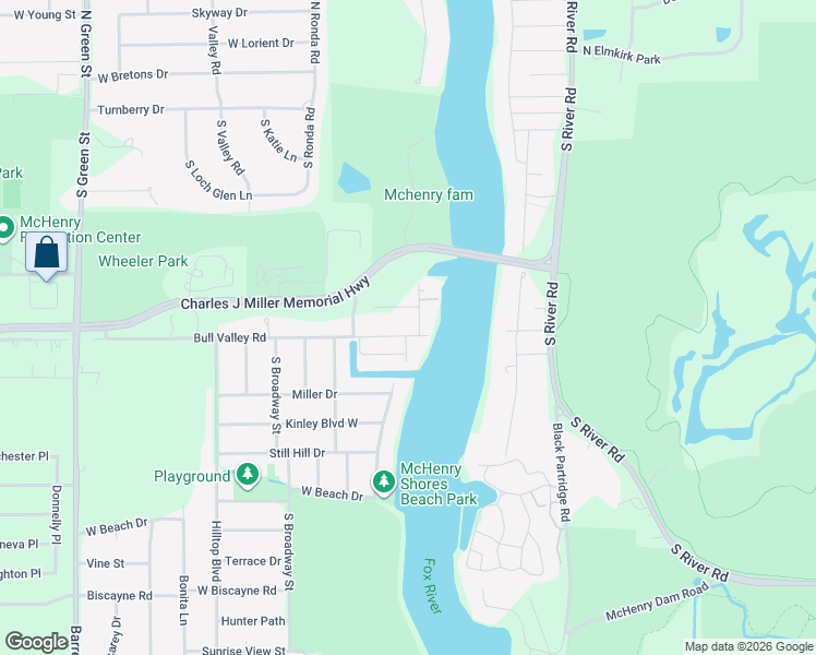 map of restaurants, bars, coffee shops, grocery stores, and more near 602 Bally Road South in McHenry