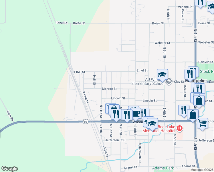 map of restaurants, bars, coffee shops, grocery stores, and more near 333 North 10th Street in Montpelier