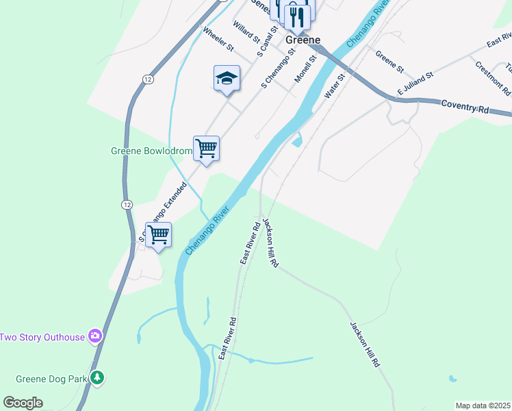 map of restaurants, bars, coffee shops, grocery stores, and more near 989 Jackson Hill Rd in Greene
