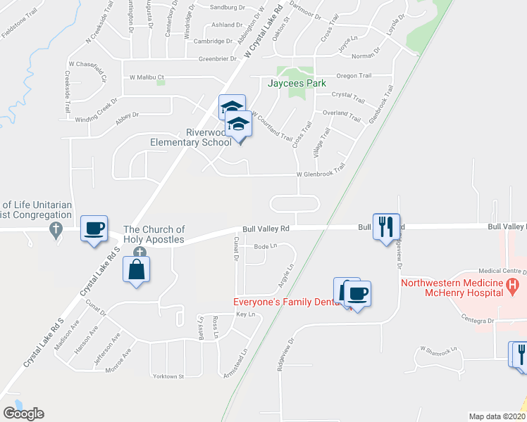 map of restaurants, bars, coffee shops, grocery stores, and more near 646 Kresswood Drive in McHenry