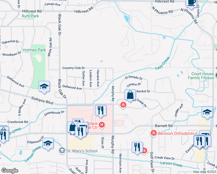 map of restaurants, bars, coffee shops, grocery stores, and more near 442 Murphy Road in Medford