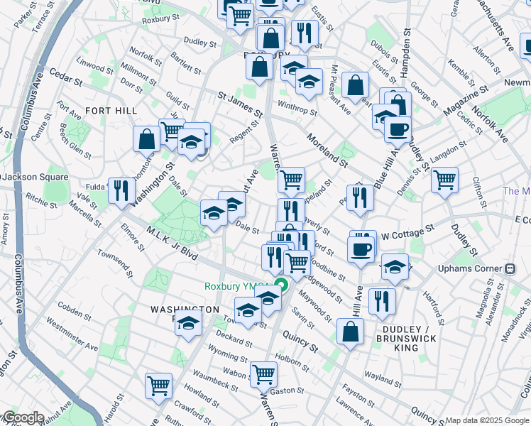 map of restaurants, bars, coffee shops, grocery stores, and more near 18 Mills Street in Boston