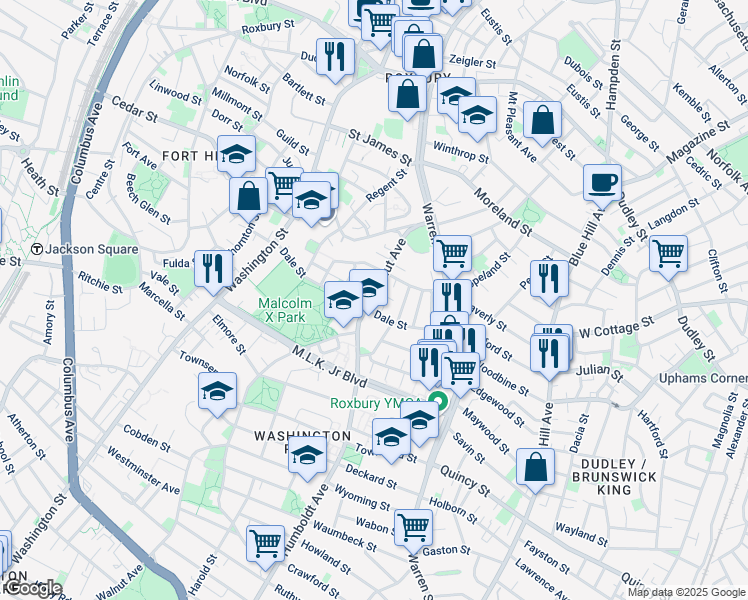map of restaurants, bars, coffee shops, grocery stores, and more near in Boston