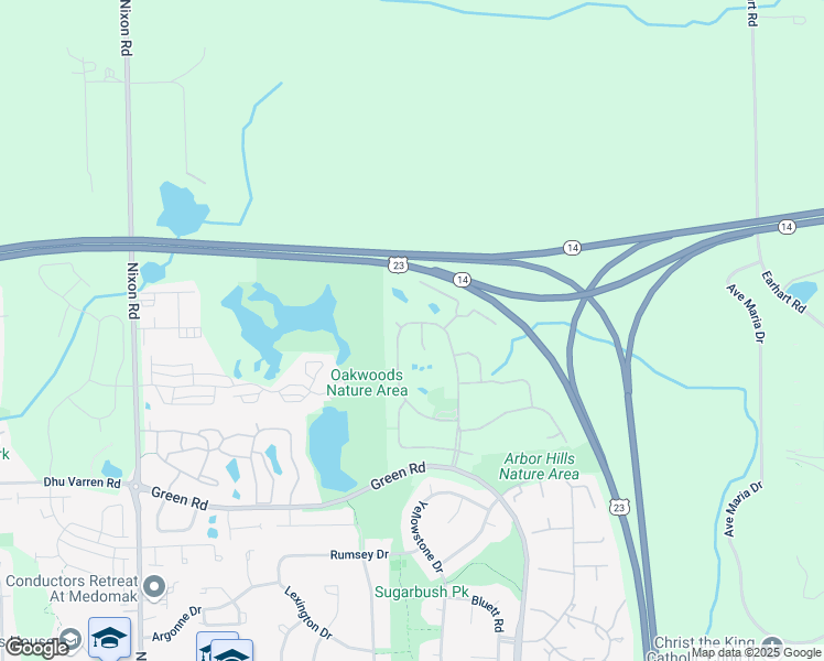 map of restaurants, bars, coffee shops, grocery stores, and more near 3233 Buckhorn Court in Ann Arbor