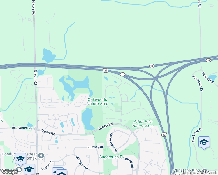 map of restaurants, bars, coffee shops, grocery stores, and more near 3233 Buckhorn Court in Ann Arbor