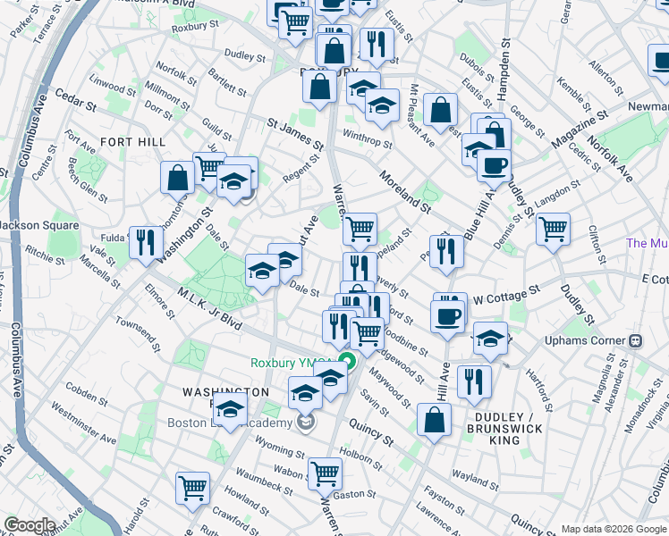 map of restaurants, bars, coffee shops, grocery stores, and more near 18 Mills Street in Boston