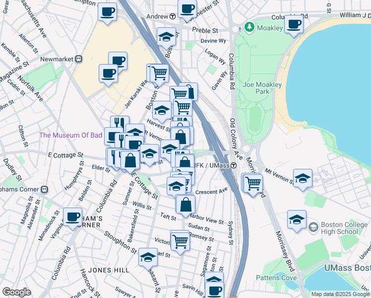 map of restaurants, bars, coffee shops, grocery stores, and more near in Boston