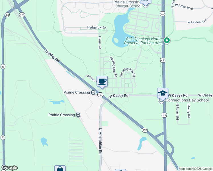 map of restaurants, bars, coffee shops, grocery stores, and more near 970 Harris Road in Grayslake