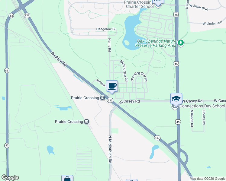 map of restaurants, bars, coffee shops, grocery stores, and more near 970 Harris Road in Grayslake