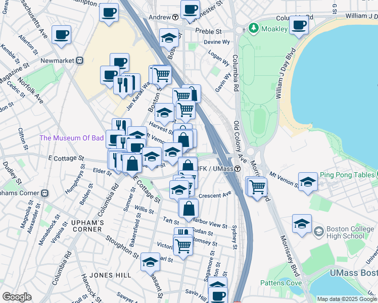 map of restaurants, bars, coffee shops, grocery stores, and more near 886 Dorchester Avenue in Boston