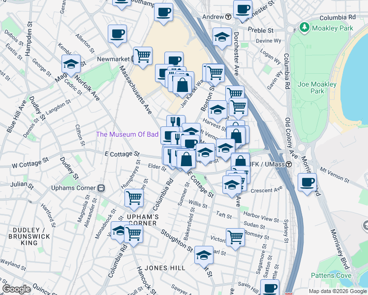 map of restaurants, bars, coffee shops, grocery stores, and more near 256 Boston Street in Boston