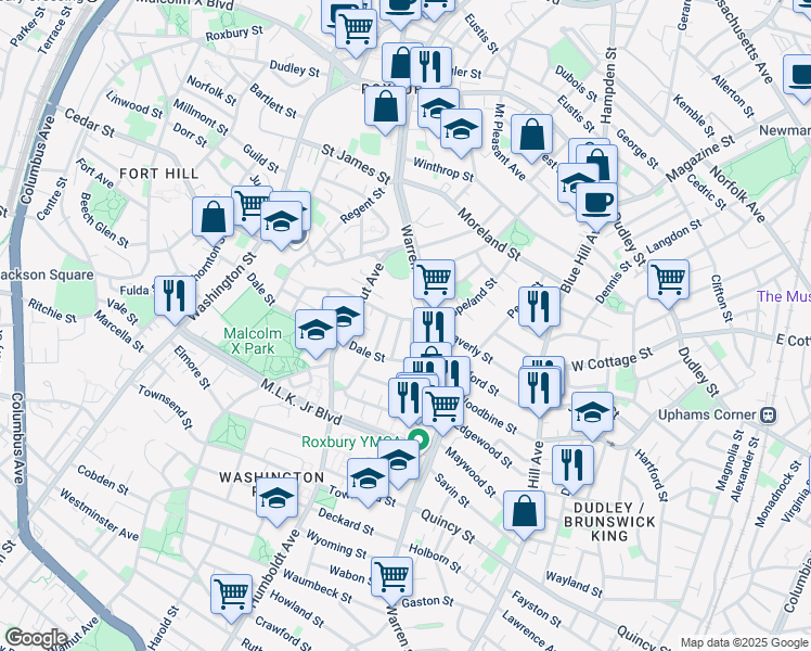 map of restaurants, bars, coffee shops, grocery stores, and more near 18 Mills Street in Boston
