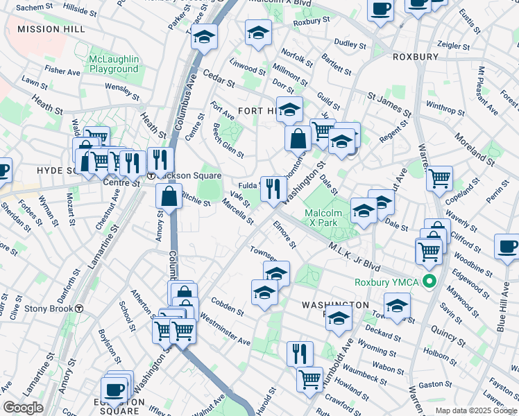 map of restaurants, bars, coffee shops, grocery stores, and more near in Boston