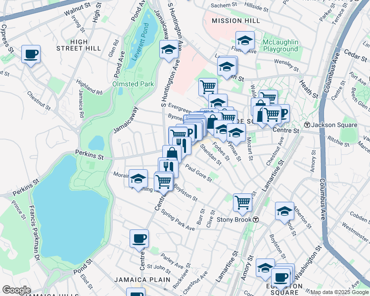 map of restaurants, bars, coffee shops, grocery stores, and more near in Boston