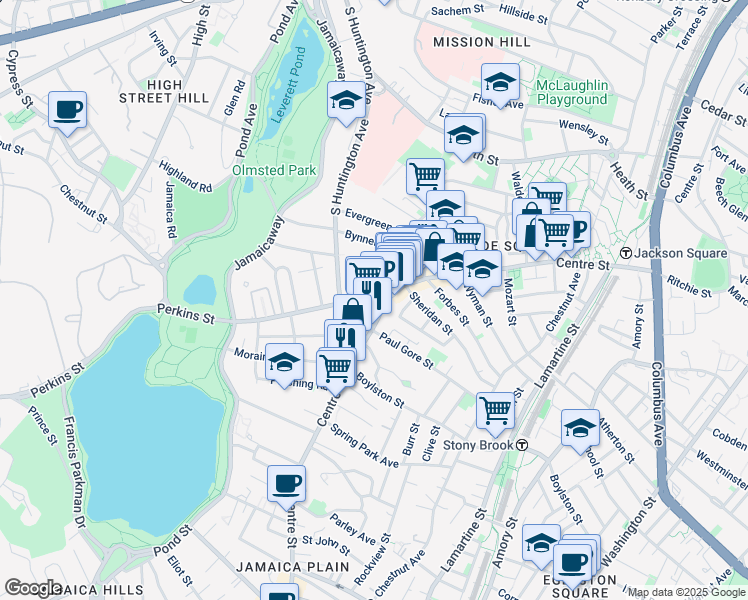 map of restaurants, bars, coffee shops, grocery stores, and more near in Boston