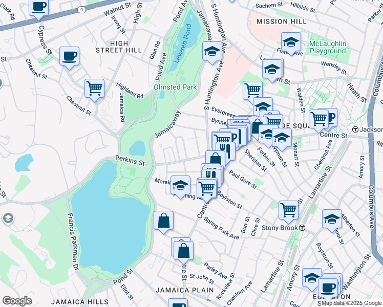 map of restaurants, bars, coffee shops, grocery stores, and more near 68 Perkins Street in Boston
