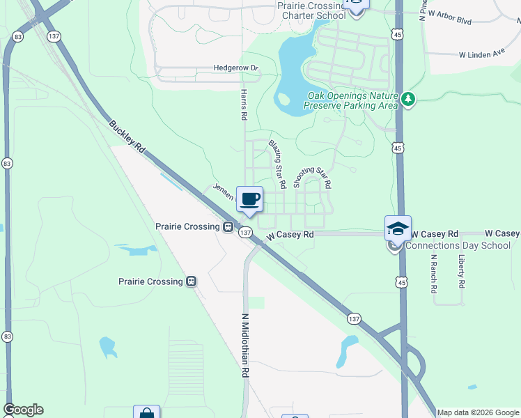 map of restaurants, bars, coffee shops, grocery stores, and more near 970 Harris Road in Grayslake