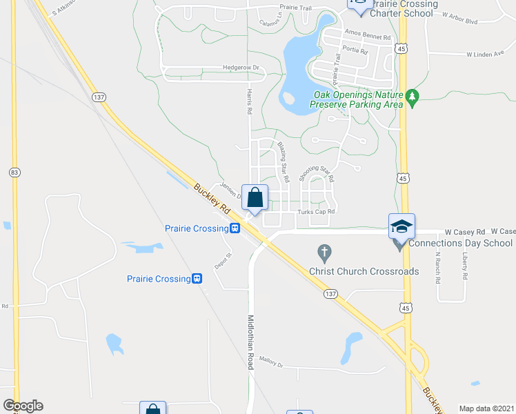 map of restaurants, bars, coffee shops, grocery stores, and more near 970 Harris Road in Grayslake