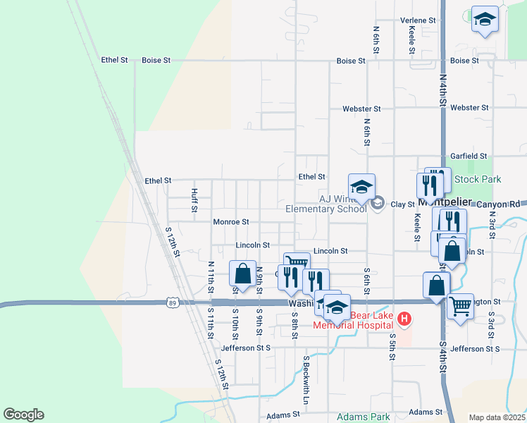 map of restaurants, bars, coffee shops, grocery stores, and more near 418 North 9th Street in Montpelier