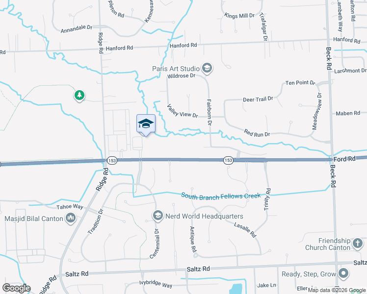 map of restaurants, bars, coffee shops, grocery stores, and more near 48415 Ford Road in Canton