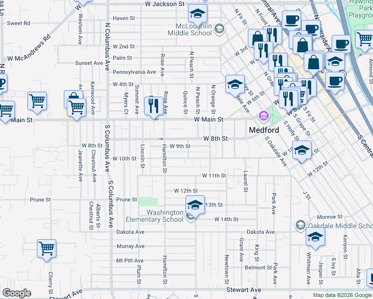 map of restaurants, bars, coffee shops, grocery stores, and more near 200 Canon Street in Medford