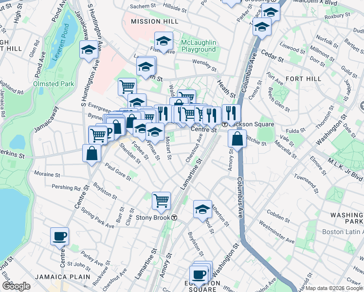map of restaurants, bars, coffee shops, grocery stores, and more near in Boston
