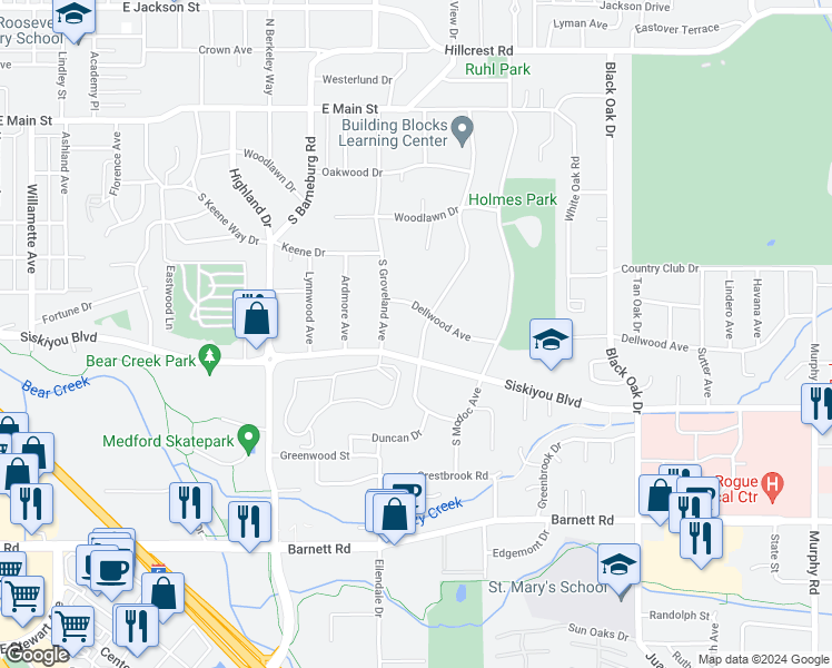 map of restaurants, bars, coffee shops, grocery stores, and more near 416 Windsor Avenue in Medford