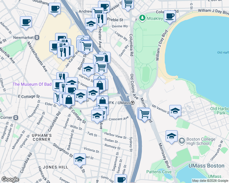 map of restaurants, bars, coffee shops, grocery stores, and more near 7 Cottrell Street in Boston