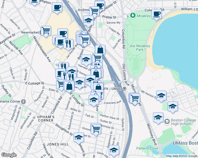 map of restaurants, bars, coffee shops, grocery stores, and more near 834 Dorchester Avenue in Boston