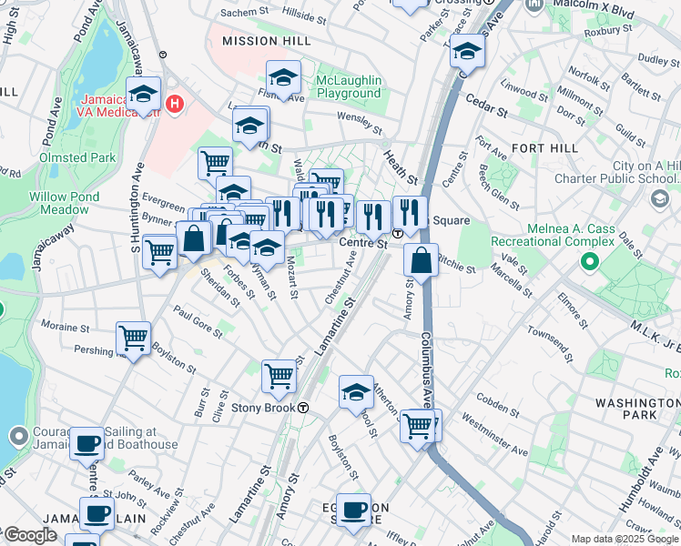 map of restaurants, bars, coffee shops, grocery stores, and more near in Boston