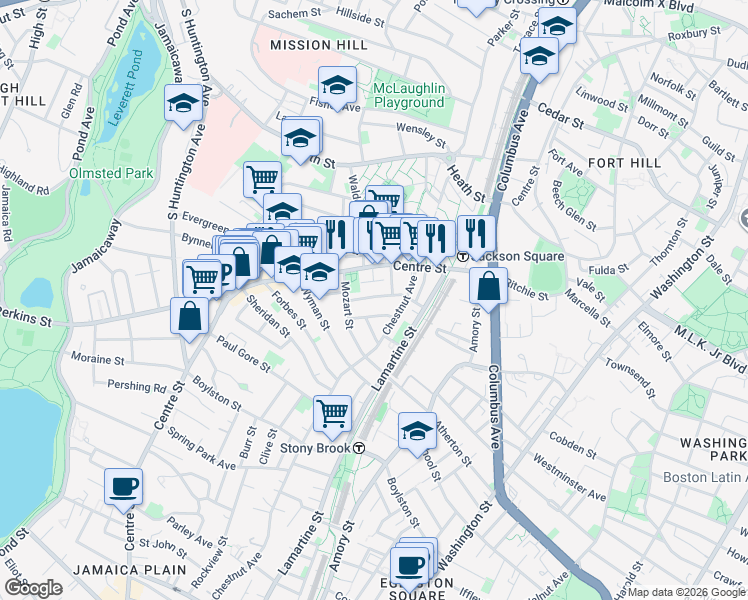 map of restaurants, bars, coffee shops, grocery stores, and more near in Boston