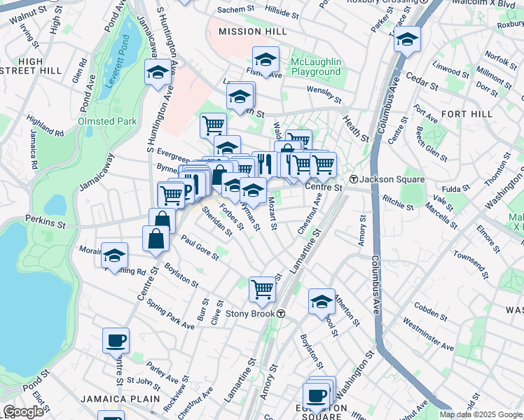 map of restaurants, bars, coffee shops, grocery stores, and more near 7 Bolster Street in Boston