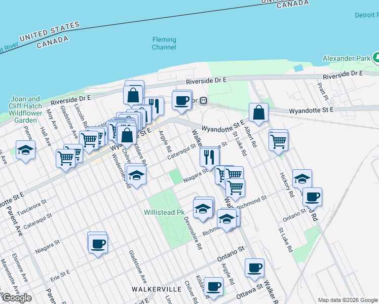 map of restaurants, bars, coffee shops, grocery stores, and more near 766 Monmouth Road in Windsor