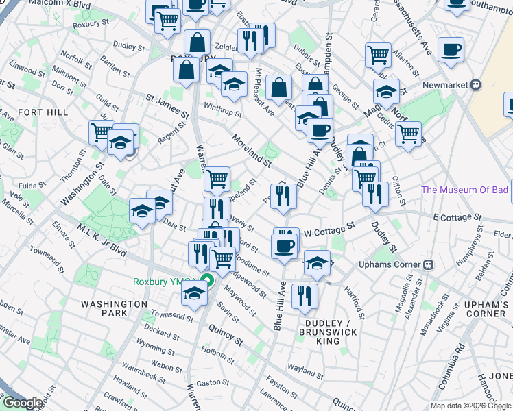 map of restaurants, bars, coffee shops, grocery stores, and more near 5 Copeland Park in Boston