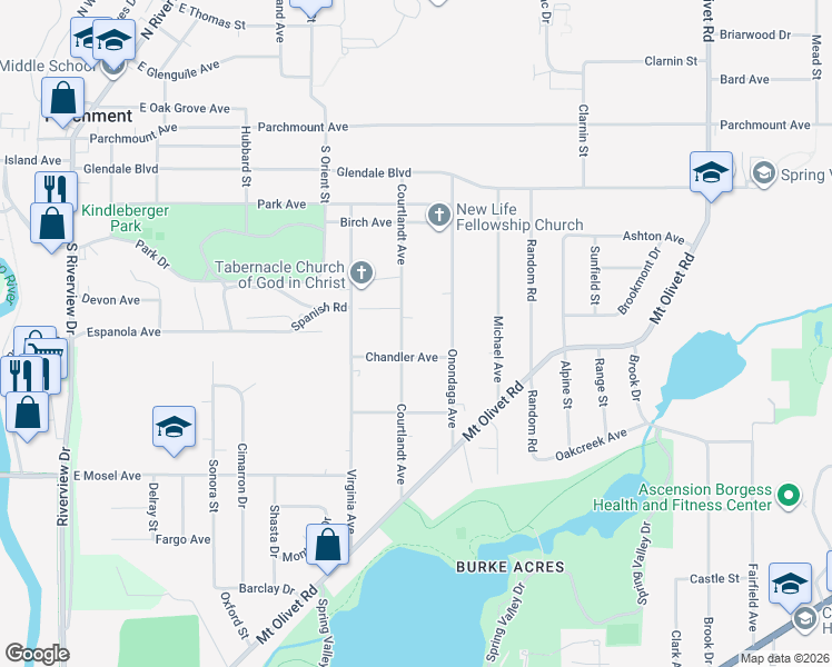 map of restaurants, bars, coffee shops, grocery stores, and more near 3202 Courtlandt Avenue in Kalamazoo