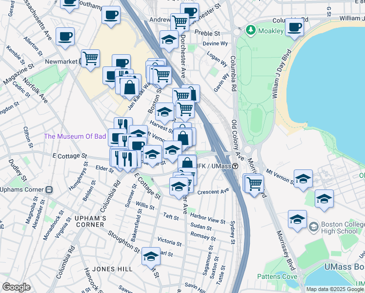 map of restaurants, bars, coffee shops, grocery stores, and more near 834 Dorchester Avenue in Boston