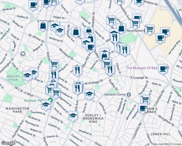 map of restaurants, bars, coffee shops, grocery stores, and more near in Boston