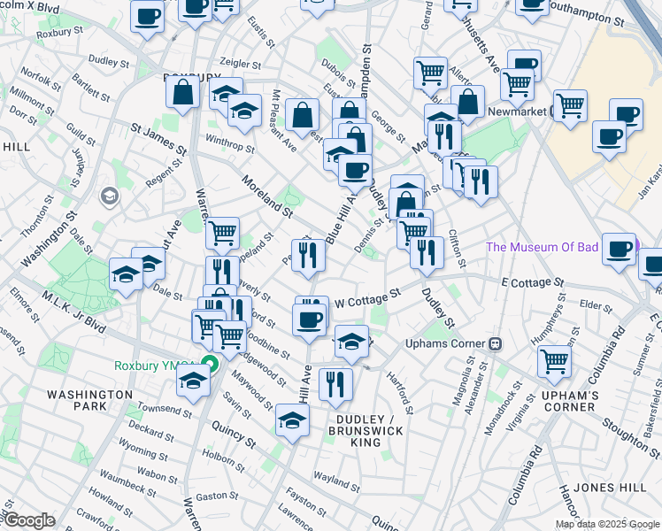 map of restaurants, bars, coffee shops, grocery stores, and more near in Boston