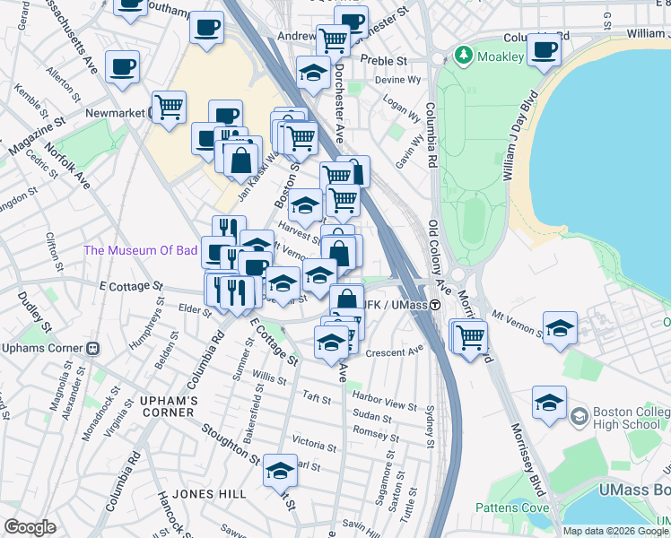 map of restaurants, bars, coffee shops, grocery stores, and more near 34 Mt Vernon St in Boston